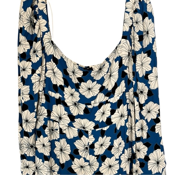 REISS | Miller Blue White Floral Print Square Neck Midi Dress 10 - Picture 11 of 16